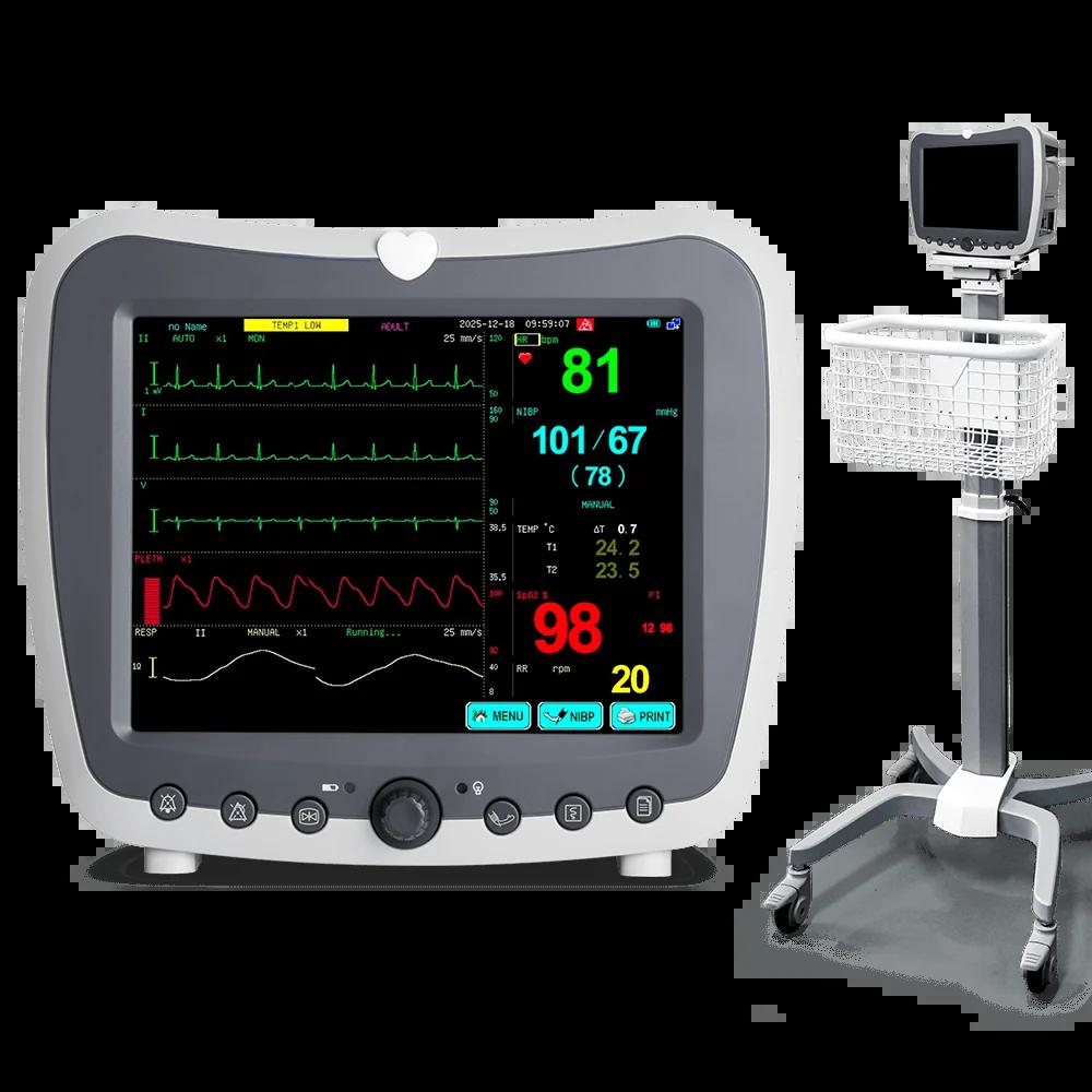 Portable patient monitor with vital-signs display on a rolling stand