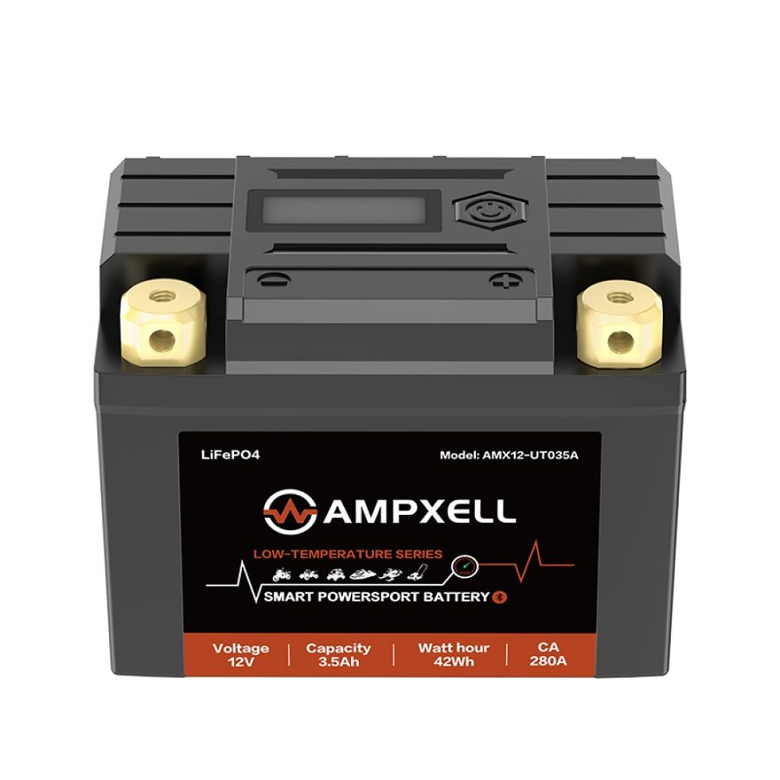 AmpXell low-temperature smart powersport starter battery with LED battery indicator
